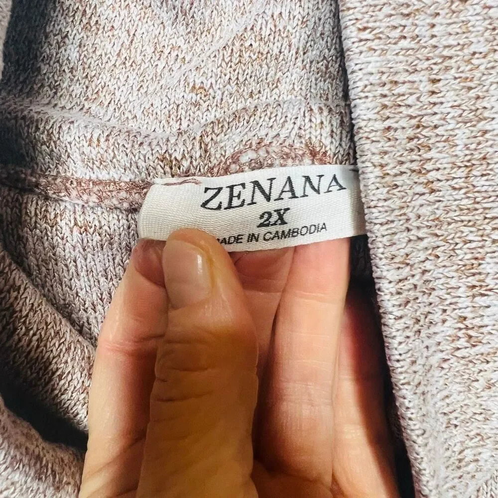 Zenana Brown Cream Cowl Neck Longsleeve Shirt Flowy Comfortable Athleisure Sz 2X